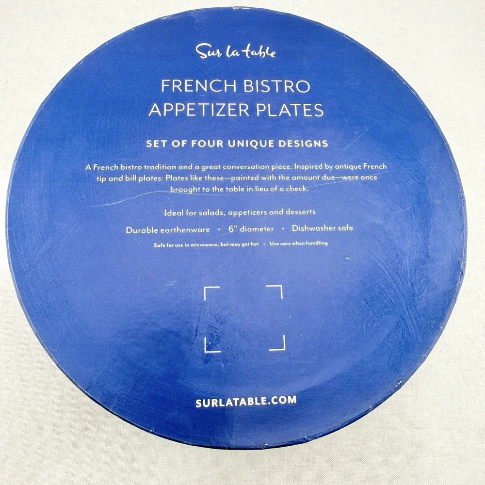 Vintage Sur La Table French Bistro Appetizer Plates Set Antique Check Style Rare